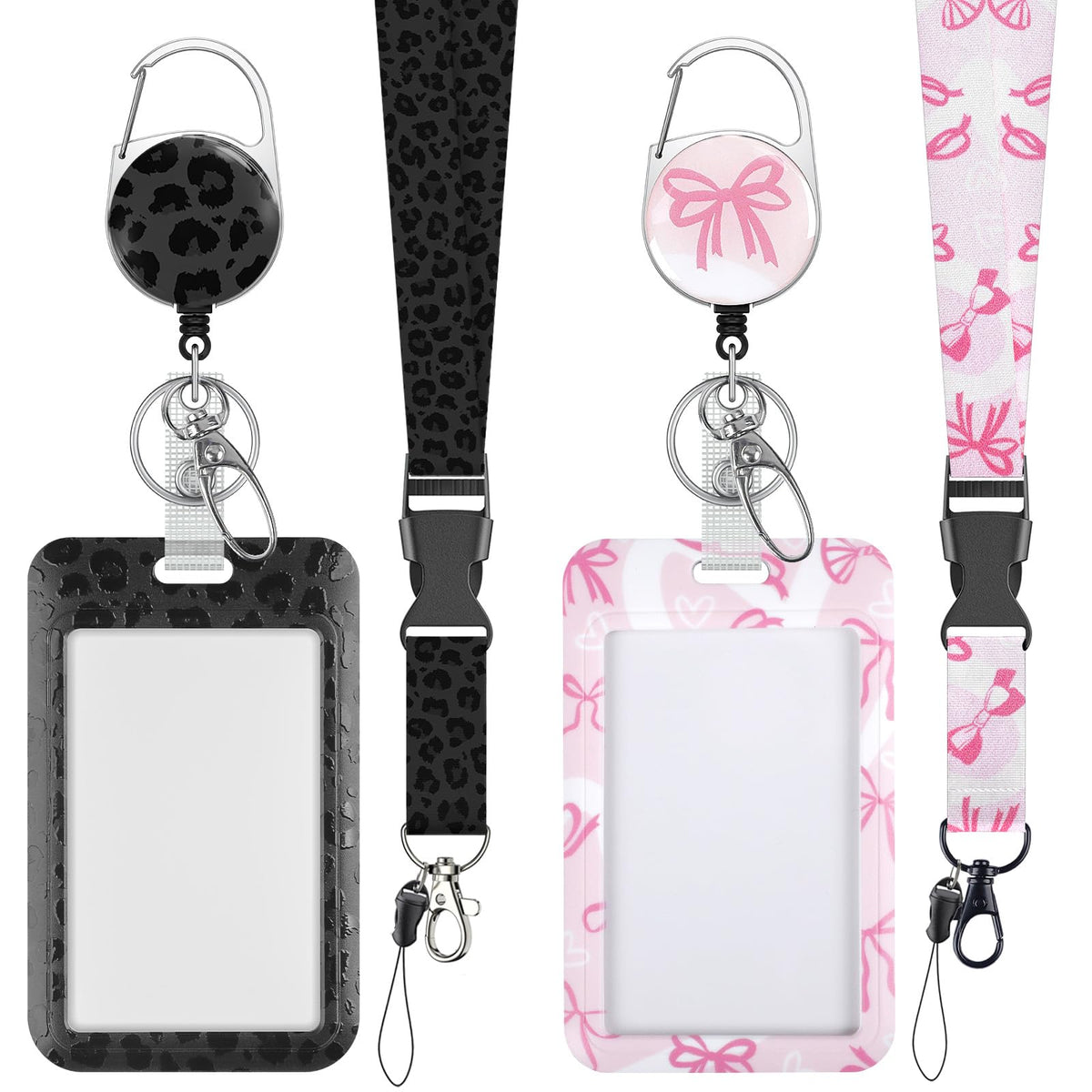 Uniclife Fashionable Sliding Badge Holder Exploding Fluff Cat Plastic Card Holder with Retractable Badge Reel Carabiner & Detachable Lanyard Vertical Card Protector for Office Worker Teacher Student