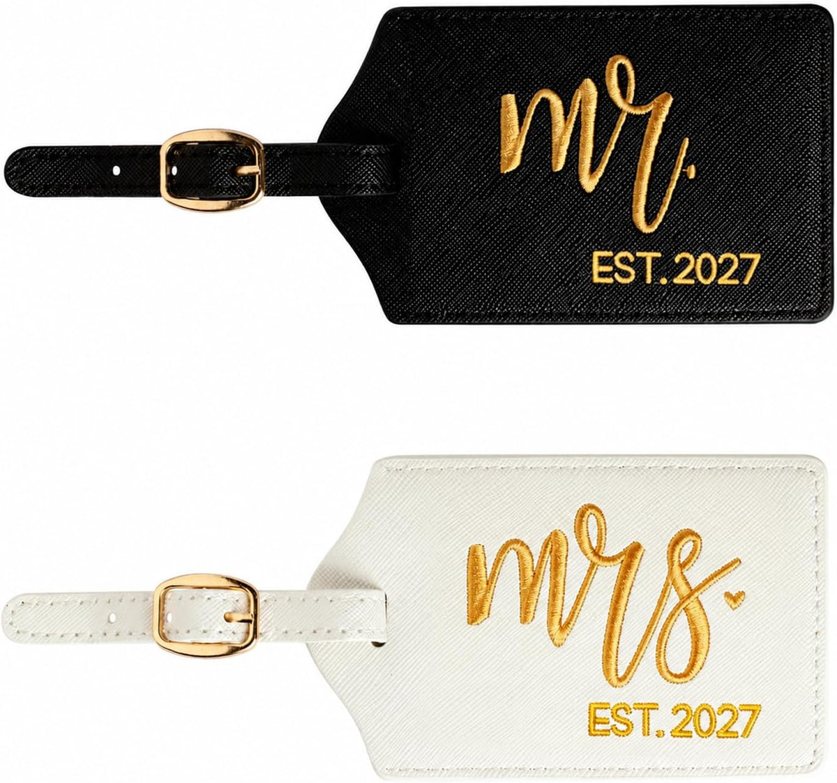 Mr and Mrs Luggage Tags Set of 2, Bride and Groom Travel Tags, Wedding Gifts for Couples 2026, Honeymoon Travel Essentials, Bridal Shower Engagement Gift (Mr Mrs-Black White Gold-2027)
