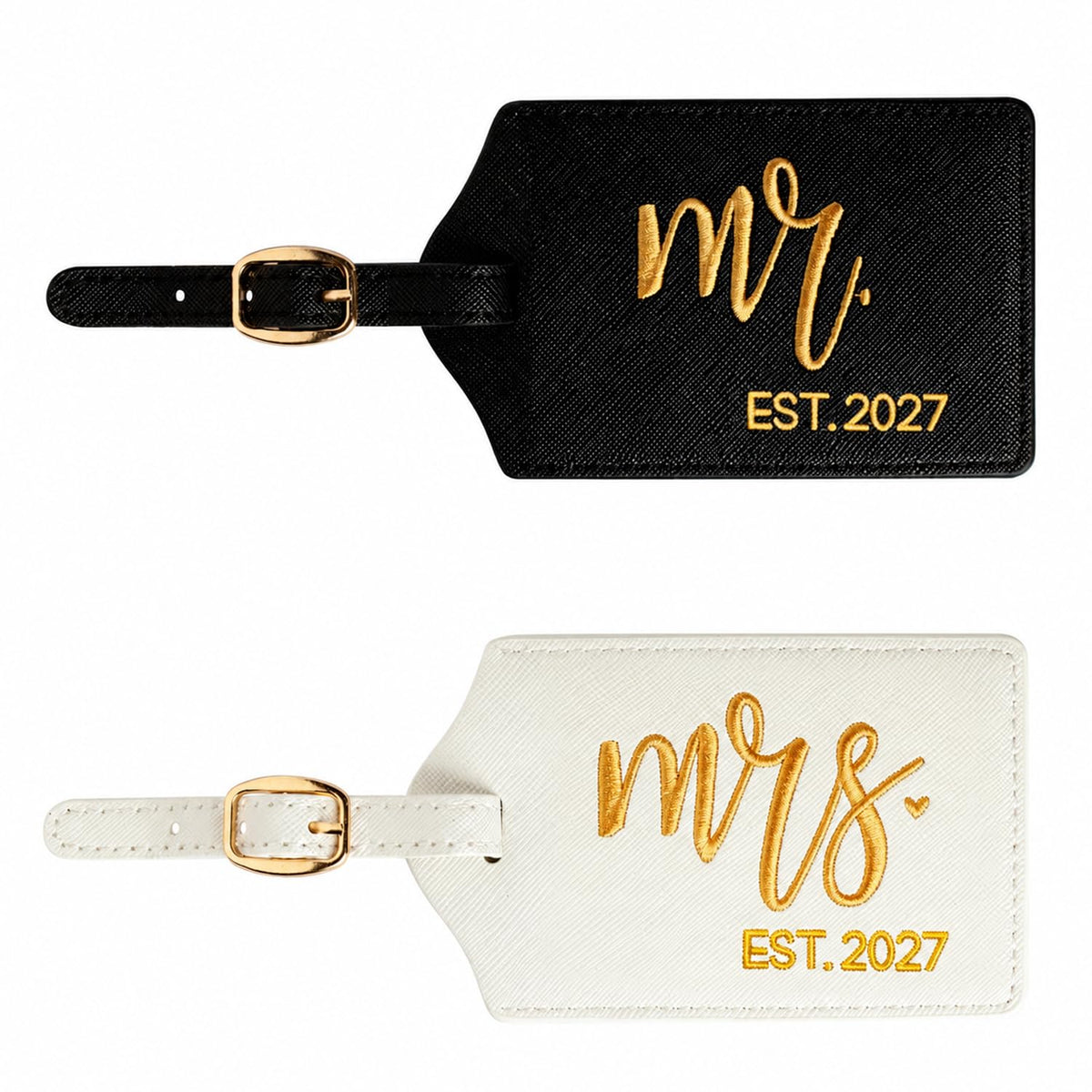 Mr and Mrs Luggage Tags Set of 2, Bride and Groom Travel Tags, Wedding Gifts for Couples 2026, Honeymoon Travel Essentials, Bridal Shower Engagement Gift (Mr Mrs-Black White Gold-2027)
