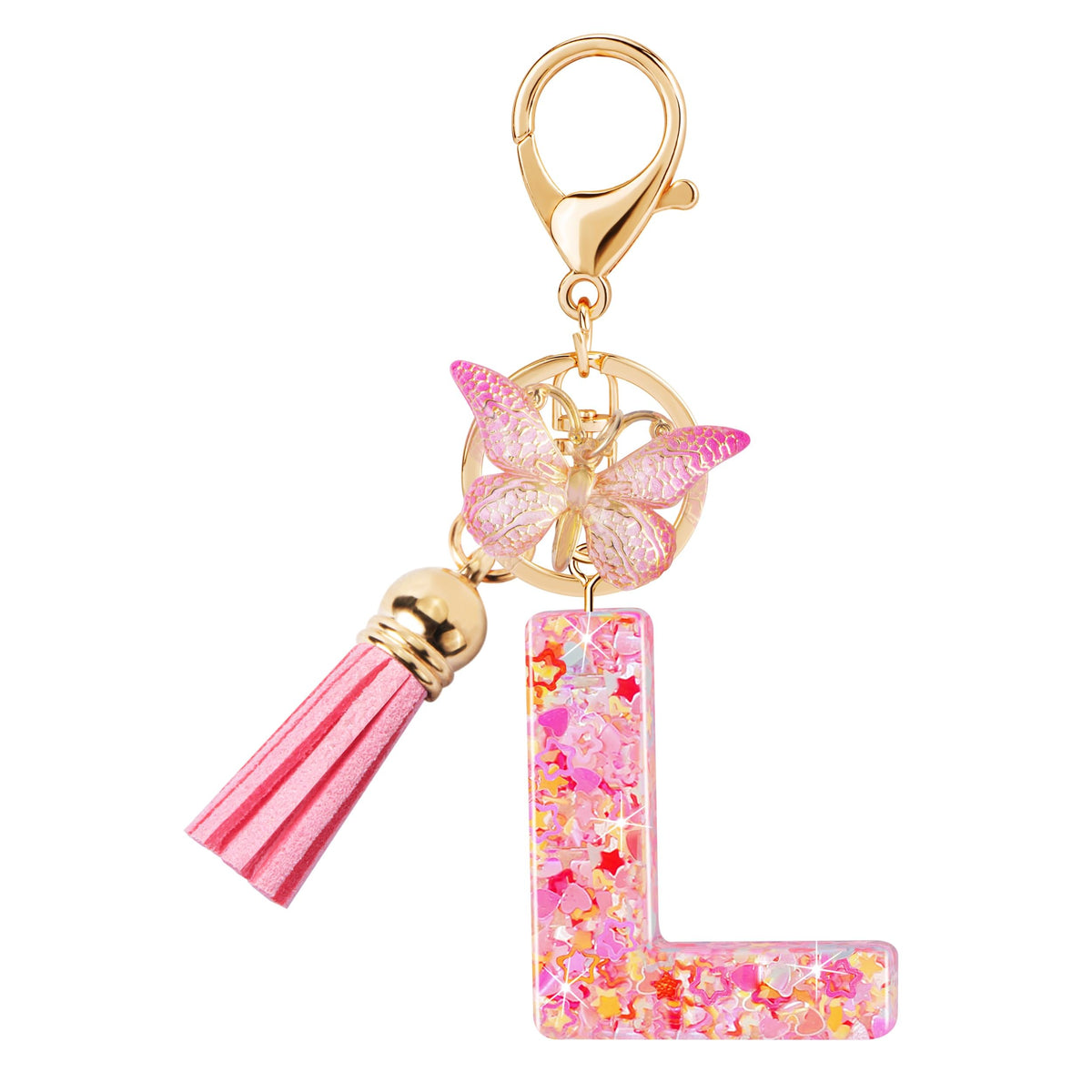 Initial letter Keychains for Women Girls Tassel Butterfly Cute Keychain for Wallet Backpack charm