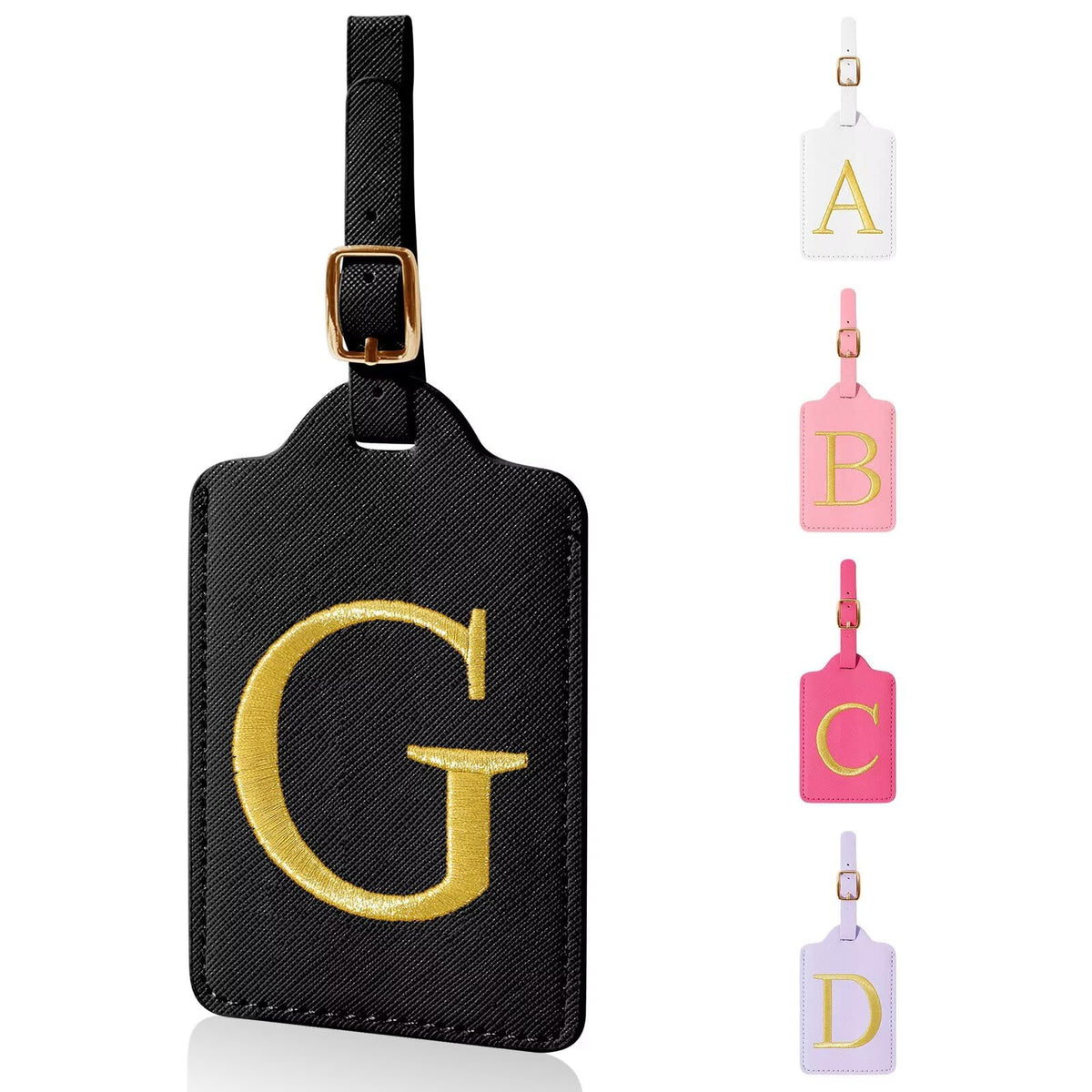 Personalized Initial Luggage Tags for Suitcases,Leather Letter Cute Luggage Tags with Privacy Name Card,Embroidered Monogrammed Travel Bag Backpack Tag Gifts for Women Kids Girls Teens(Rosered-A)
