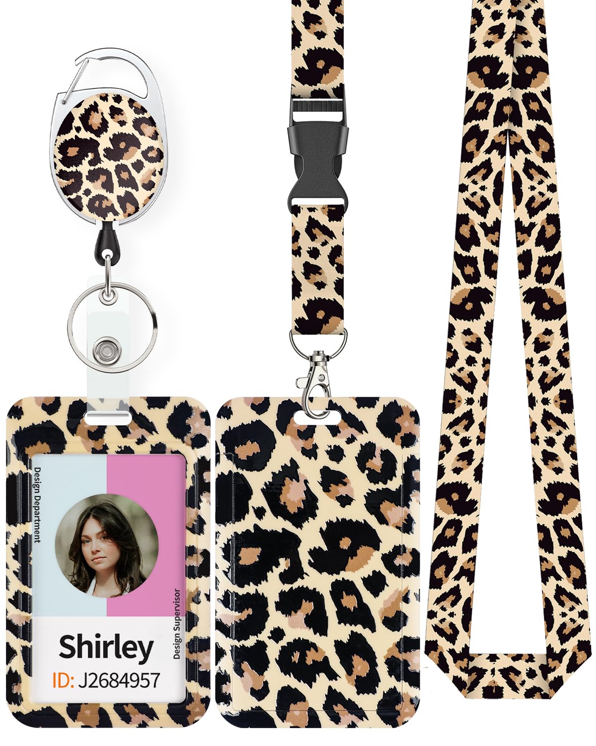 Uniclife Fashionable Sliding Badge Holder Leopard Print with Reel