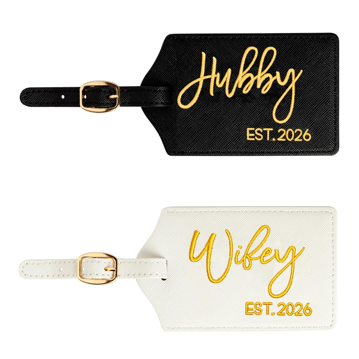 Mr and Mrs Luggage Tags Set of 2, Bride and Groom Travel Tags, Wedding Gifts for Couples 2026, Honeymoon Travel Essentials, Bridal Shower Engagement Gift (Mr Mrs-Black White Gold-2027)