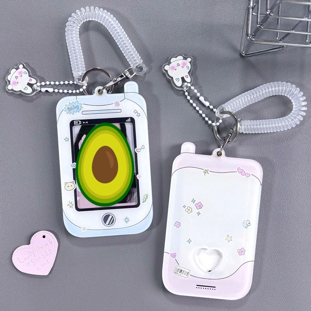 4pcs Photo Card Holder Badge Holders,3 Inch Photocards Holder Id Card Holder Photocard Keychain Protective Sleeves,Cute Photocard Holder Keychain Cartoon Decorative Pendant with Spiral Wrist Coil