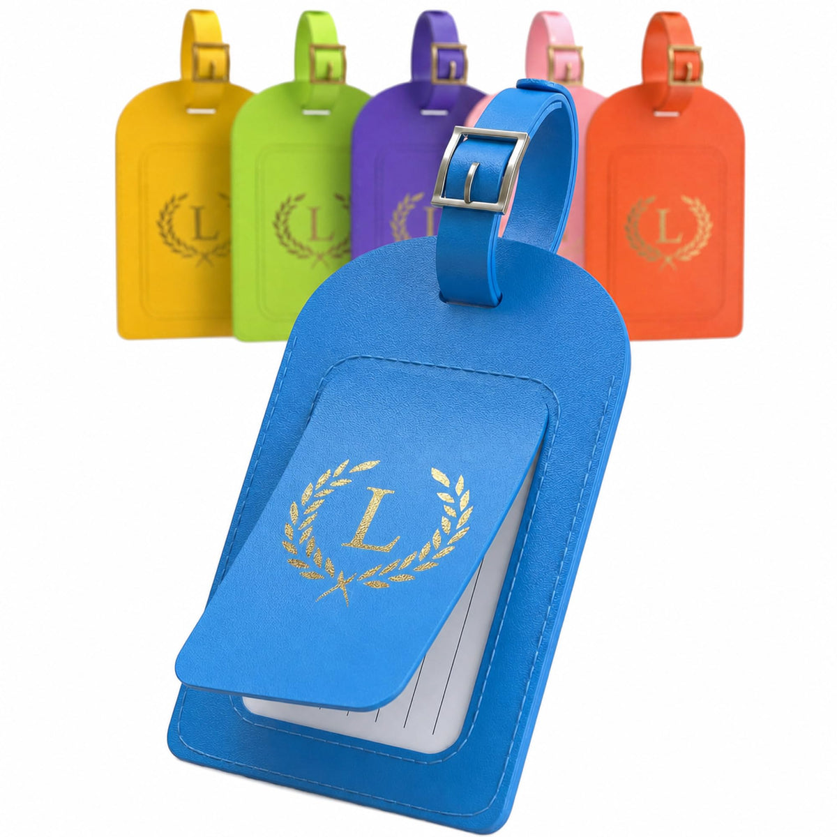 Luggage Tags for Suitcases 6 Pack PU Leather Travel Bag Tags with Privacy Cover & Stainless Steel Buckle, Vegan Leather Name ID Labels for Travel Bags, Cruise, Airline, Backpack, Baggage Identifier(M)