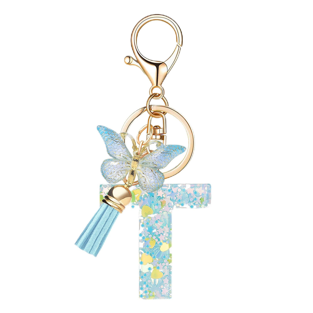 Fashion Alphabet Initial Letter Keychain Tassel Butterfly Pendant Key Ring for Purse Handbags Women Girl