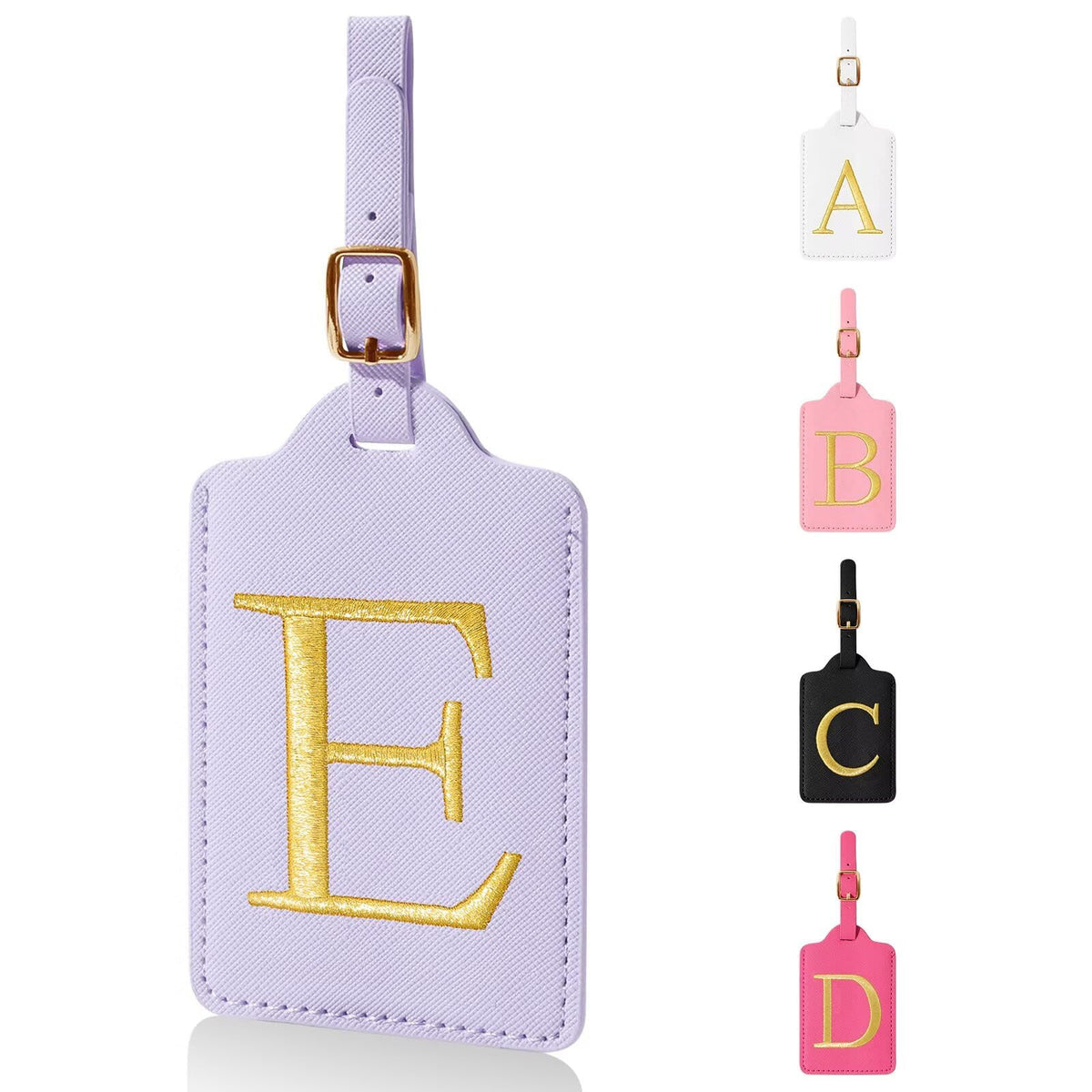 Personalized Initial Luggage Tags for Suitcases,Leather Letter Cute Luggage Tags with Privacy Name Card,Embroidered Monogrammed Travel Bag Backpack Tag Gifts for Women Kids Girls Teens(Rosered-A)