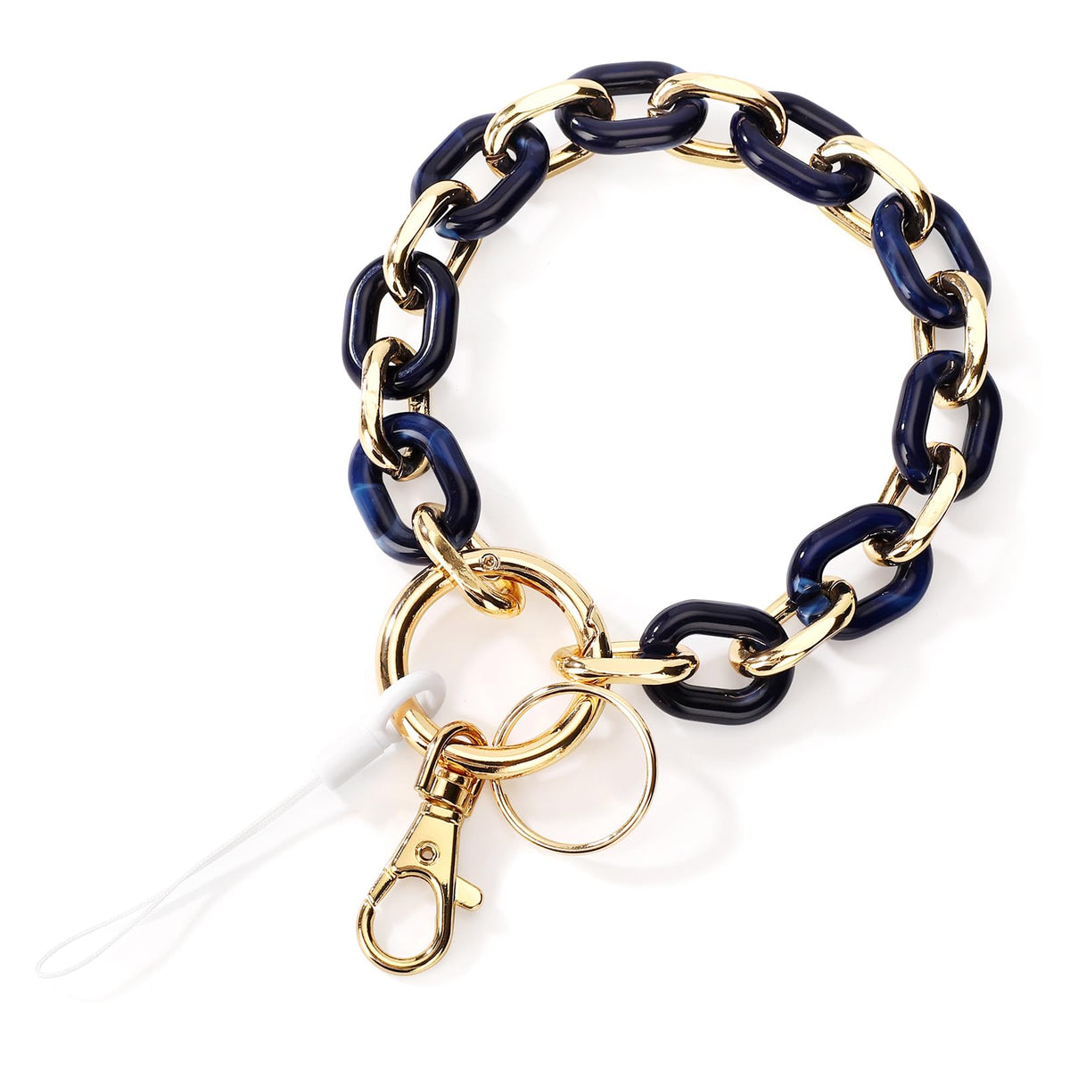 Junyuerly Stylish Wrist Lanyard Keychain Wristlet Key Chains Resin and Hardware Chains Link Gold Key Ring Bracelet for Women