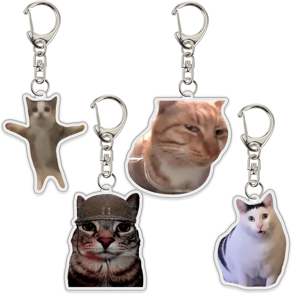 Ohjijinn 8Pcs Cat Keychain Cute Cat Meme Keychains Two Cats Talking Keyring Kawaii Charm Keychain Funny Gift