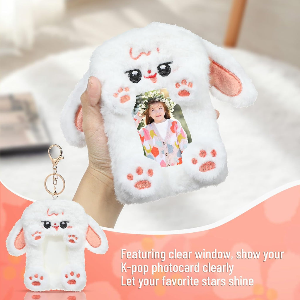 NEWEST Cute Plush Kpop Photocard Holder with Keychain, Soft Fuzzy Fox ID Badge Holder Card Cover, Cartoon Animal Photo Sleeve Protective Case for Kpop Idol Photo Card Bag Pendant Decor, Fox