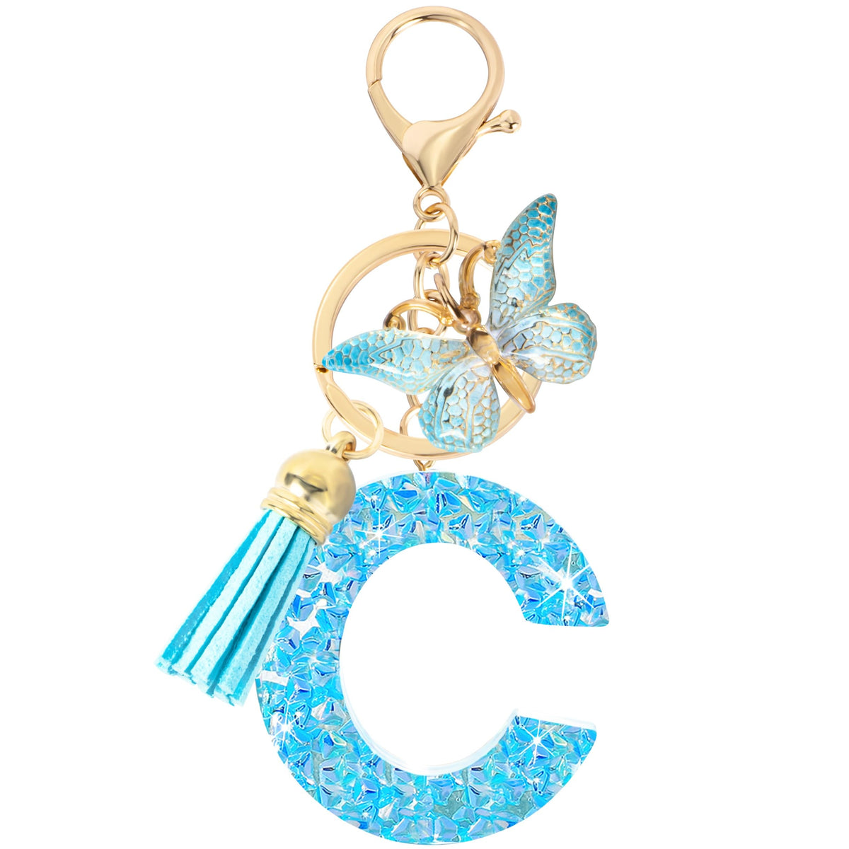Initial letter Keychains for Women Girls Tassel Butterfly Cute Keychain for Wallet Backpack charm