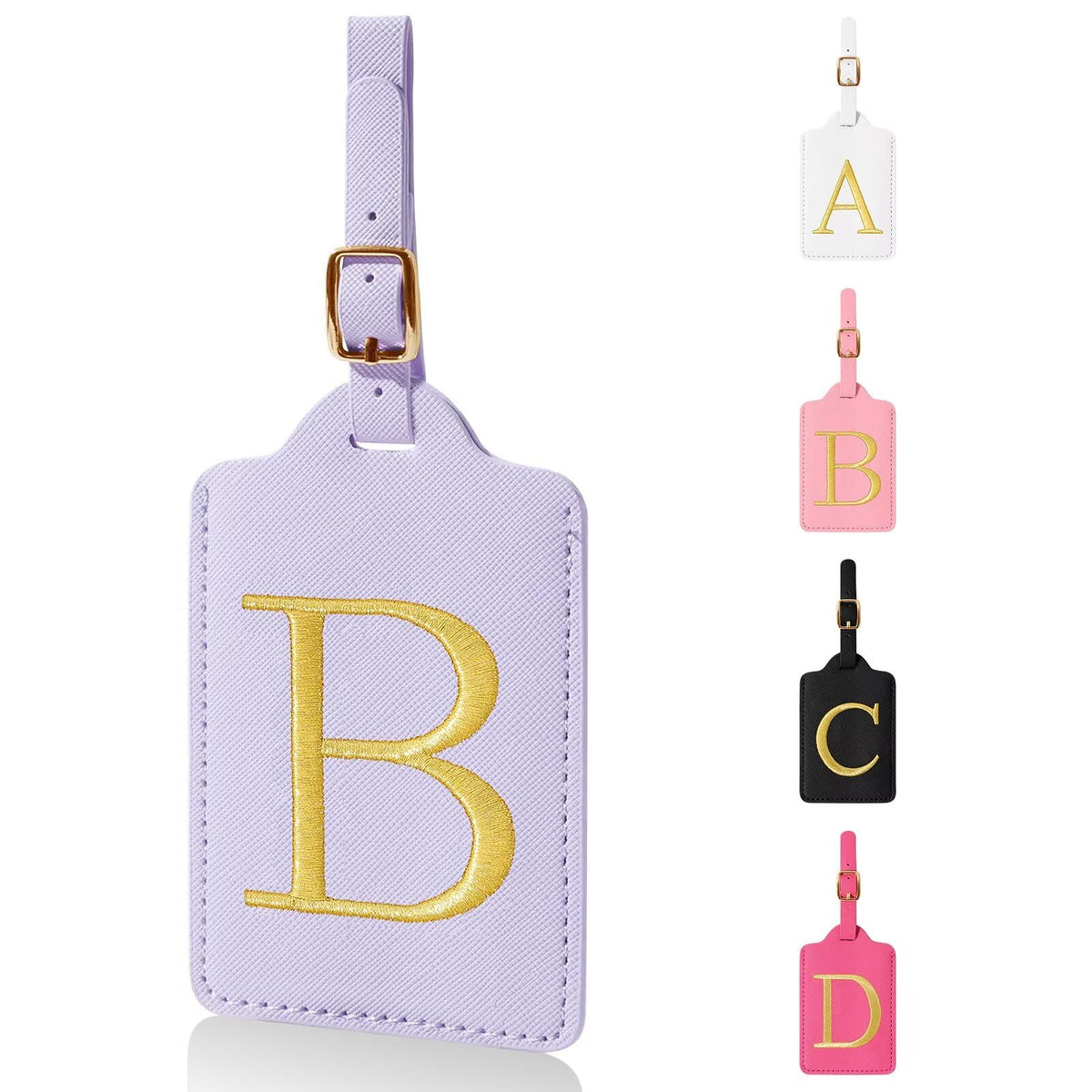Personalized Initial Luggage Tags for Suitcases,Leather Letter Cute Luggage Tags with Privacy Name Card,Embroidered Monogrammed Travel Bag Backpack Tag Gifts for Women Kids Girls Teens(Rosered-A)