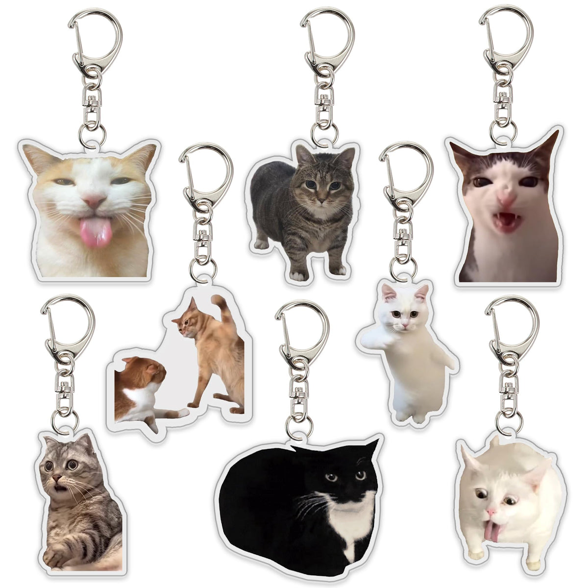 Ohjijinn 8Pcs Cat Keychain Cute Cat Meme Keychains Two Cats Talking Keyring Kawaii Charm Keychain Funny Gift