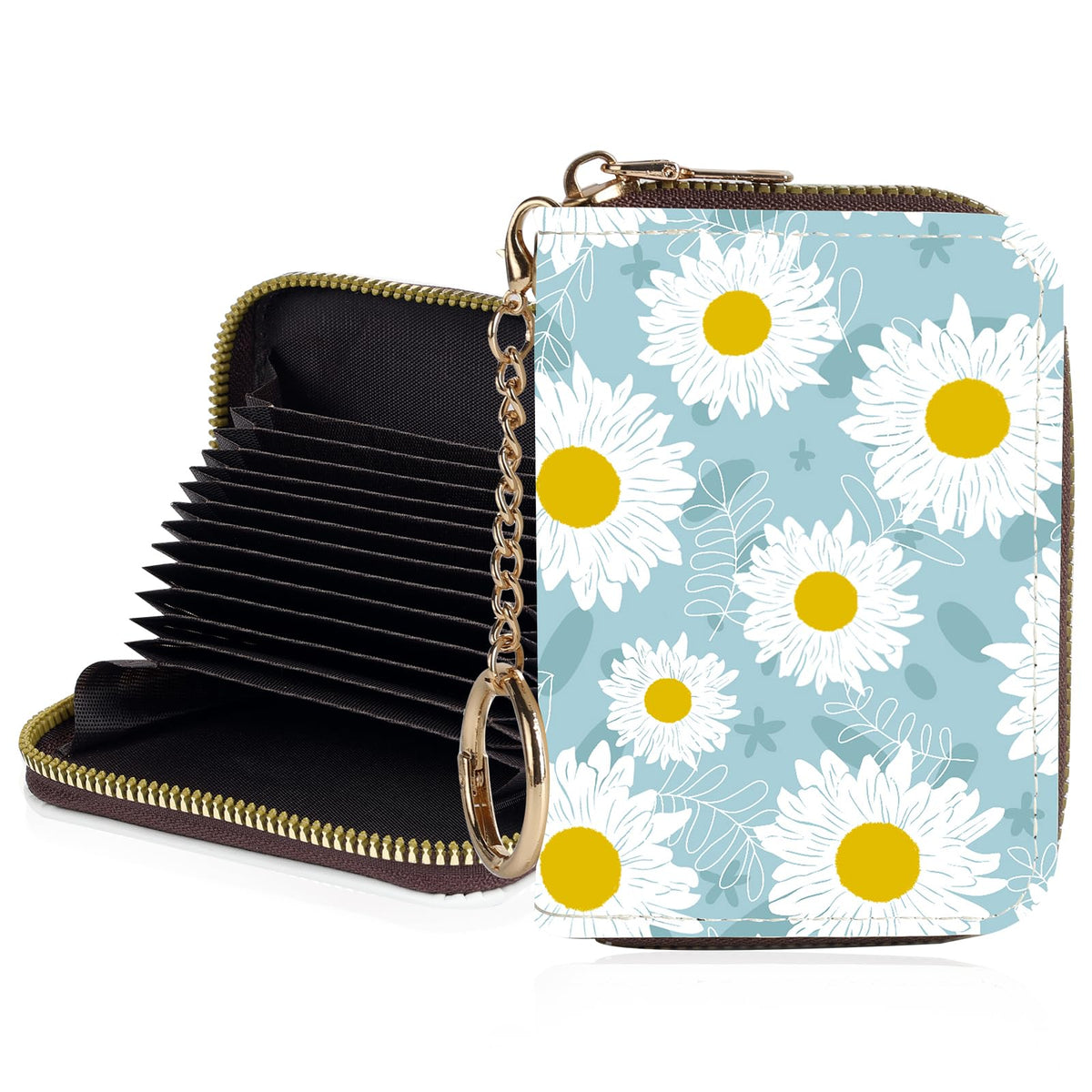 Credit Card Holder for Women,Small Rfid Wallet with Keychain Zipper,Cute PU Leather Card Case Wallet，Accordion Credit Card Wallets Gift,Cat Struck by Lightning