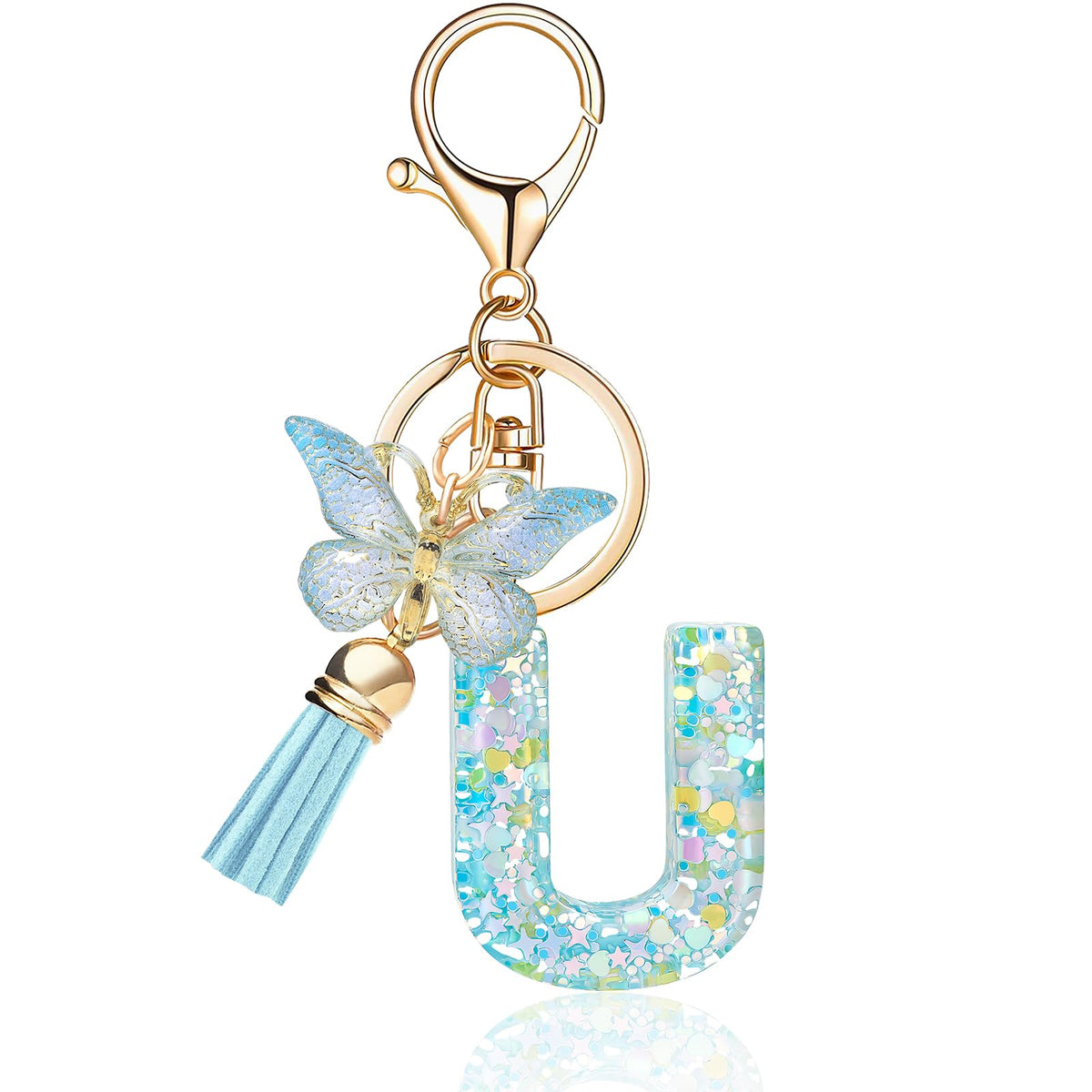 Fashion Alphabet Initial Letter Keychain Tassel Butterfly Pendant Key Ring for Purse Handbags Women Girl