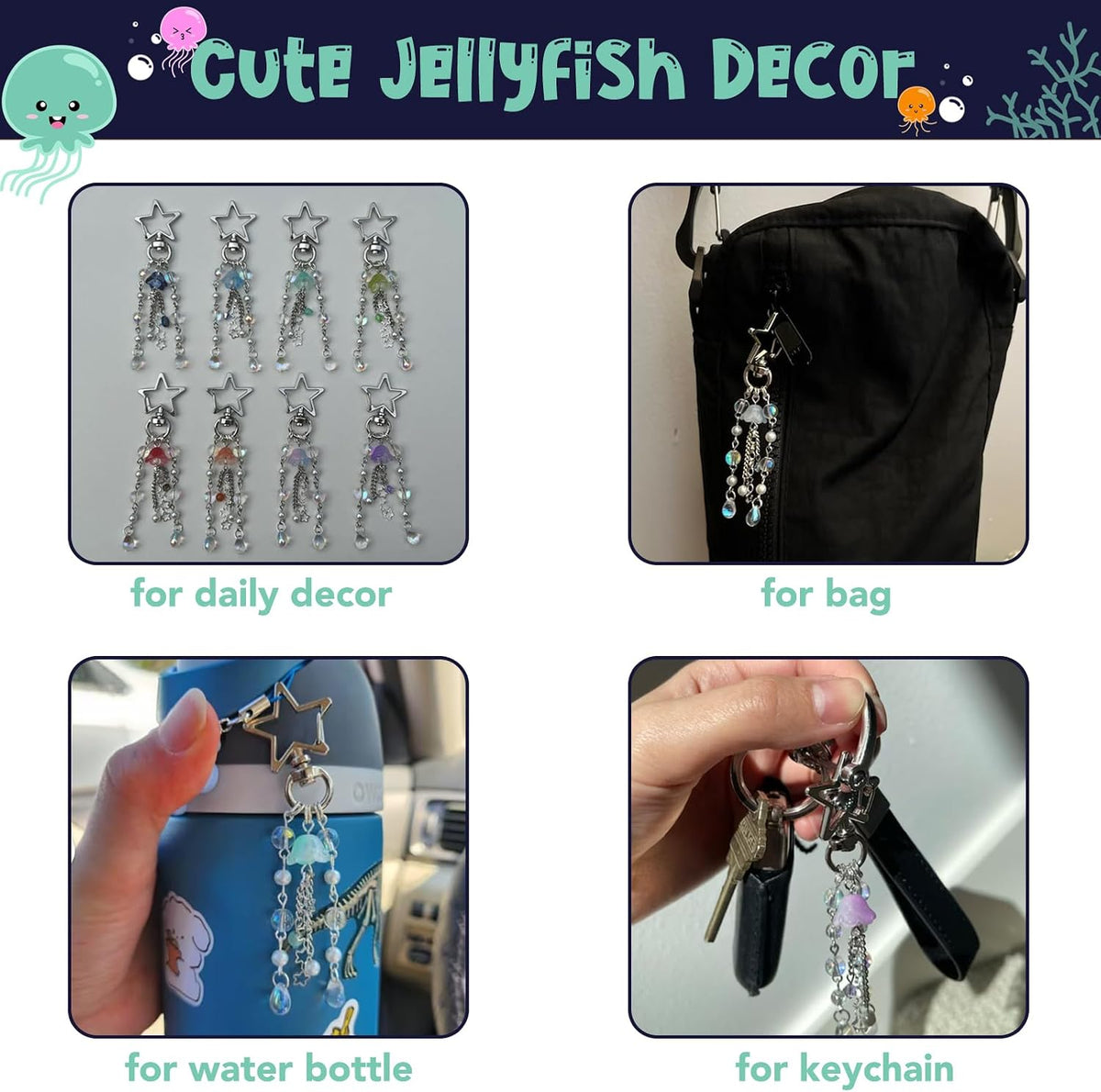 Cute Jellyfish Keychain,Y2K Star Bag Charms Blue Purse Car Accessories