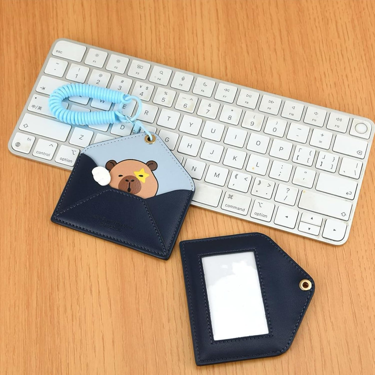 ID Badge Holder with Keychain, Cartoon Animal 2 Card Slots Cute Card Holder