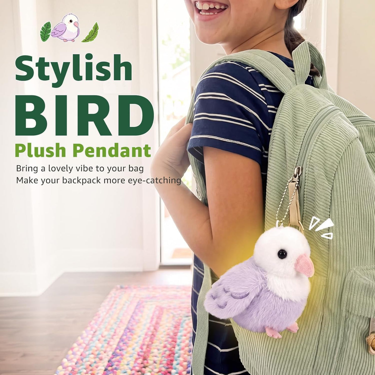 Ditucu Palm-Sized Lavender Pacific Parrotlet Keychain Plush Cute Soft 4.3 inch Bird Stuffed Animal Realistic Purple Parrot Toys Gifts Pendant for Backpack Decoration for Kids Adults