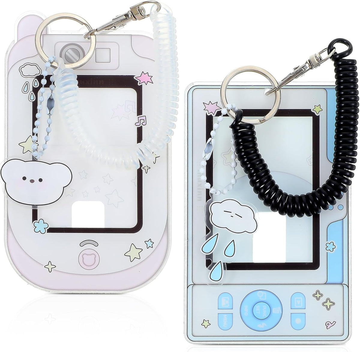 Mabor 2Pcs Cartoon Photo Card Holder, Photocard Holder Keychain Cute ID Badge Holders Acrylic Photocards Holders with Cloud Bear Pendant Spiral Wrist Coil