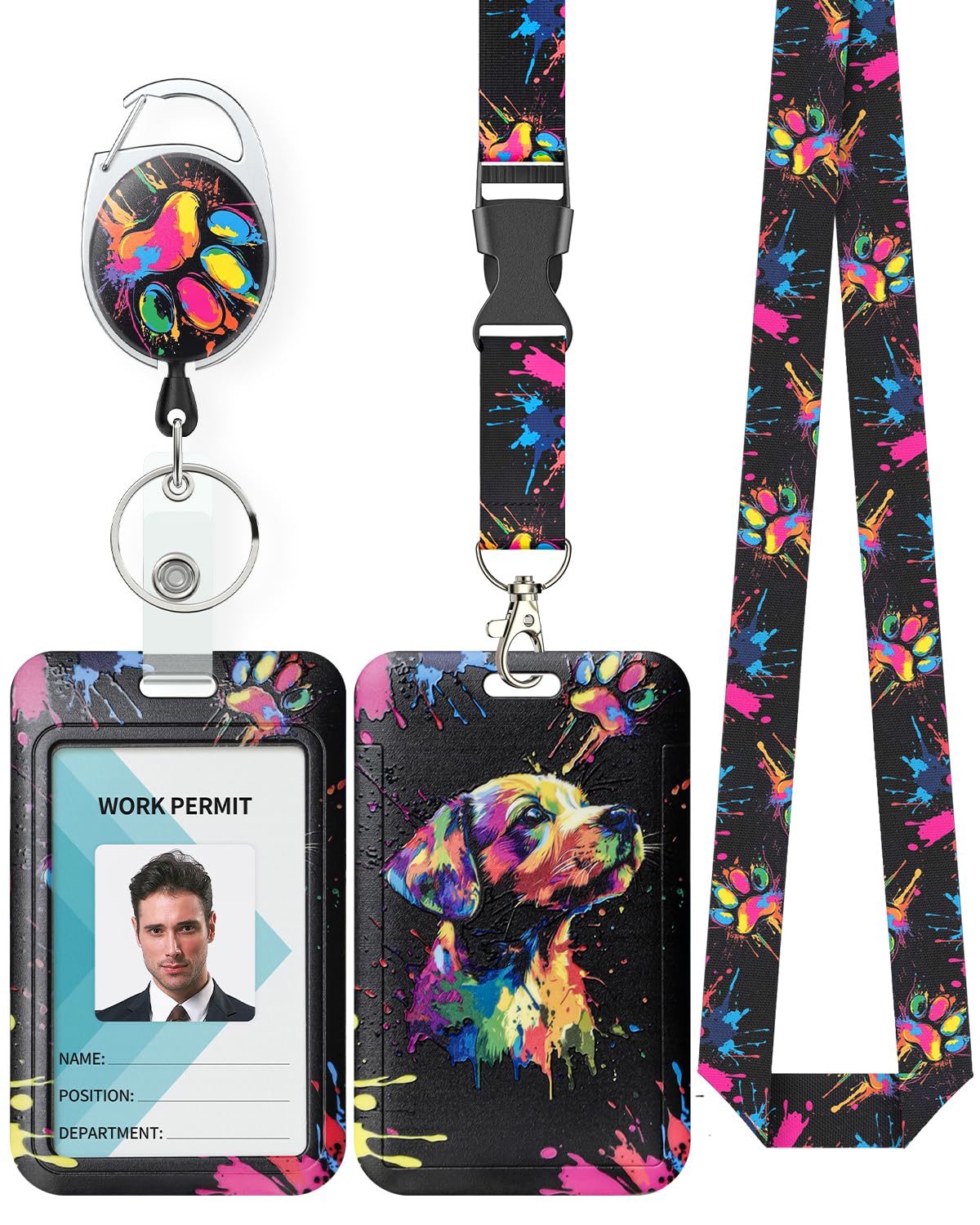 Uniclife Fashionable Sliding Badge Holder Leopard Print with Reel