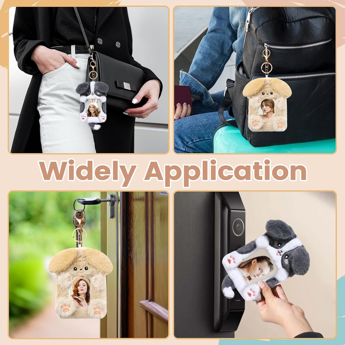 NEWEST 2PCS Puppies Plush Kpop Photocard Holder with Keychain, Cute Dog ID Badge Holder, Soft Cartoon Animal Photo Protective Sleeve Case Card Cover for Kpop Idol Photo Card School Office Card Supply
