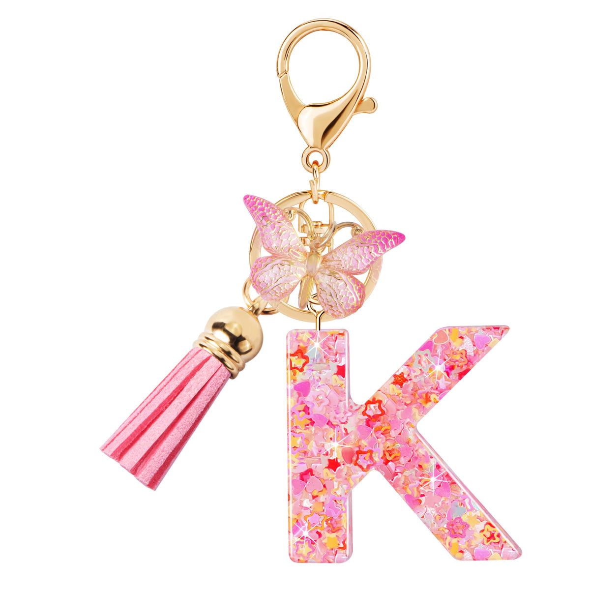 Initial letter Keychains for Women Girls Tassel Butterfly Cute Keychain for Wallet Backpack charm