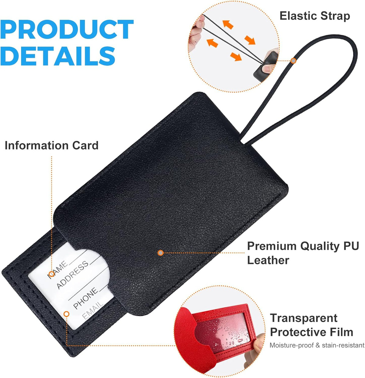 Gloppie 2 Pack Luggage Tags Suitcases Travel Tags with Privacy Cover Black