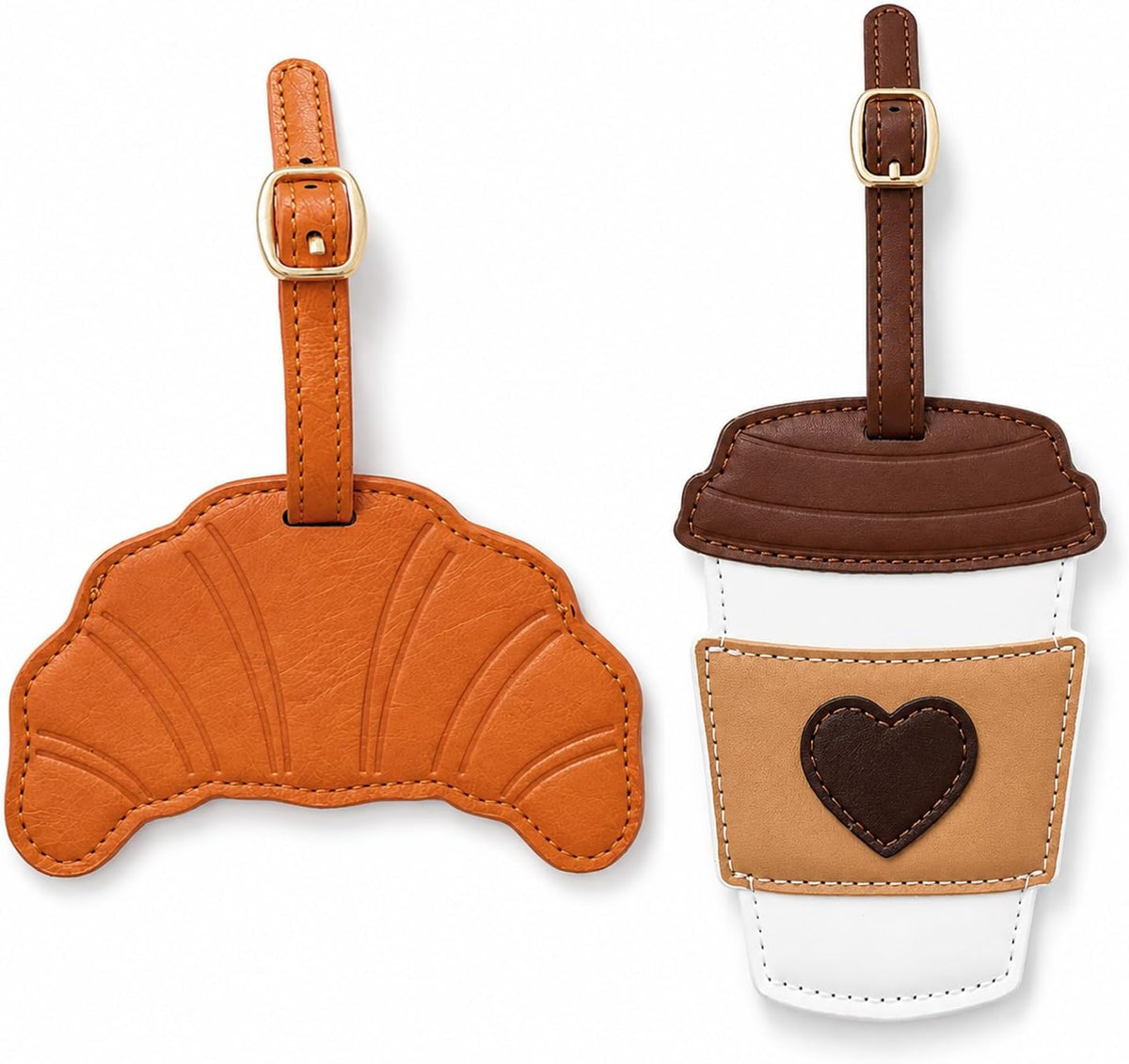 Couples Luggage Tags Set of 2, Cute Matching Suitcase & Baggage Tags for Travel, Funny Mr & Mrs Bag Tag, Honeymoon & Wedding Gifts for Couples (Coffee&Croissant)