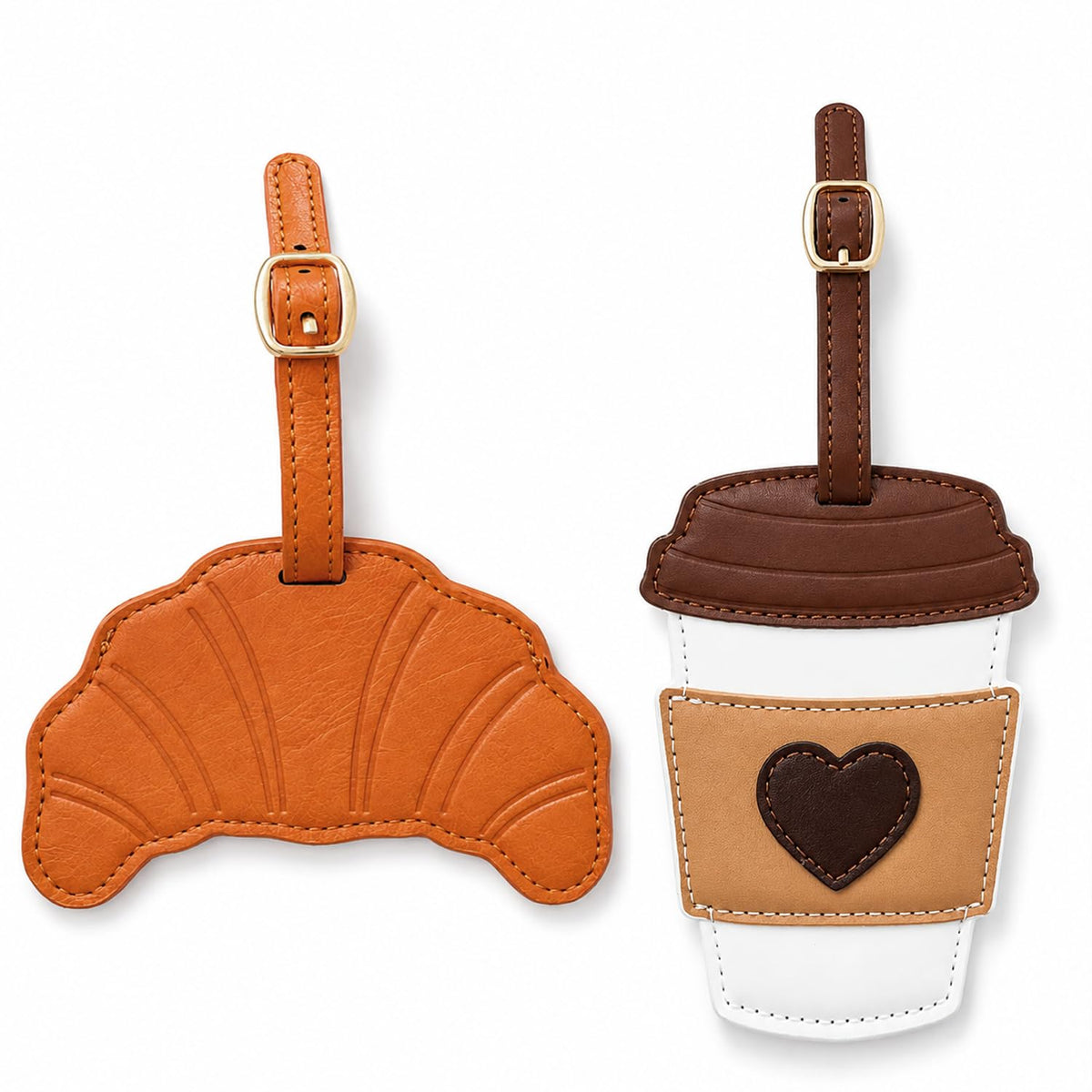 Couples Luggage Tags Set of 2, Cute Matching Suitcase & Baggage Tags for Travel, Funny Mr & Mrs Bag Tag, Honeymoon & Wedding Gifts for Couples (Coffee&Croissant)