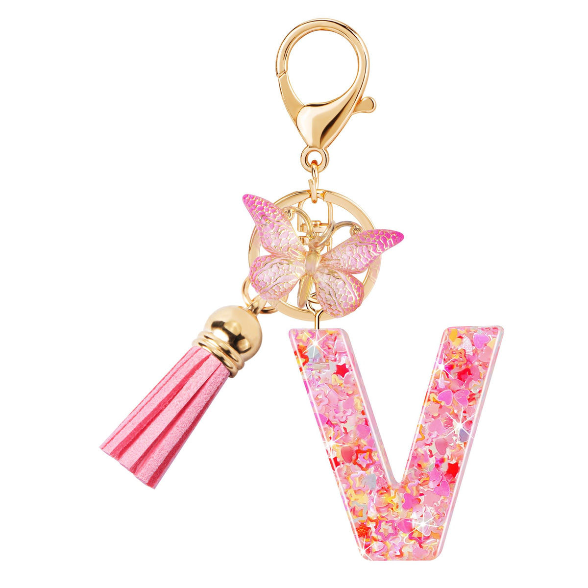 Initial letter Keychains for Women Girls Tassel Butterfly Cute Keychain for Wallet Backpack charm