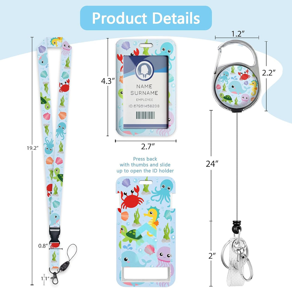 Gctriki Ocean Lanyards for ID Badges, Badge Holder Retractable Reel Clip