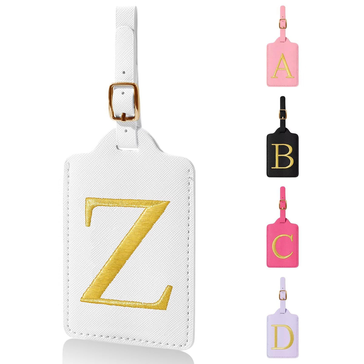 Personalized Initial Luggage Tags for Suitcases,Leather Letter Cute Luggage Tags with Privacy Name Card,Embroidered Monogrammed Travel Bag Backpack Tag Gifts for Women Kids Girls Teens(Rosered-A)
