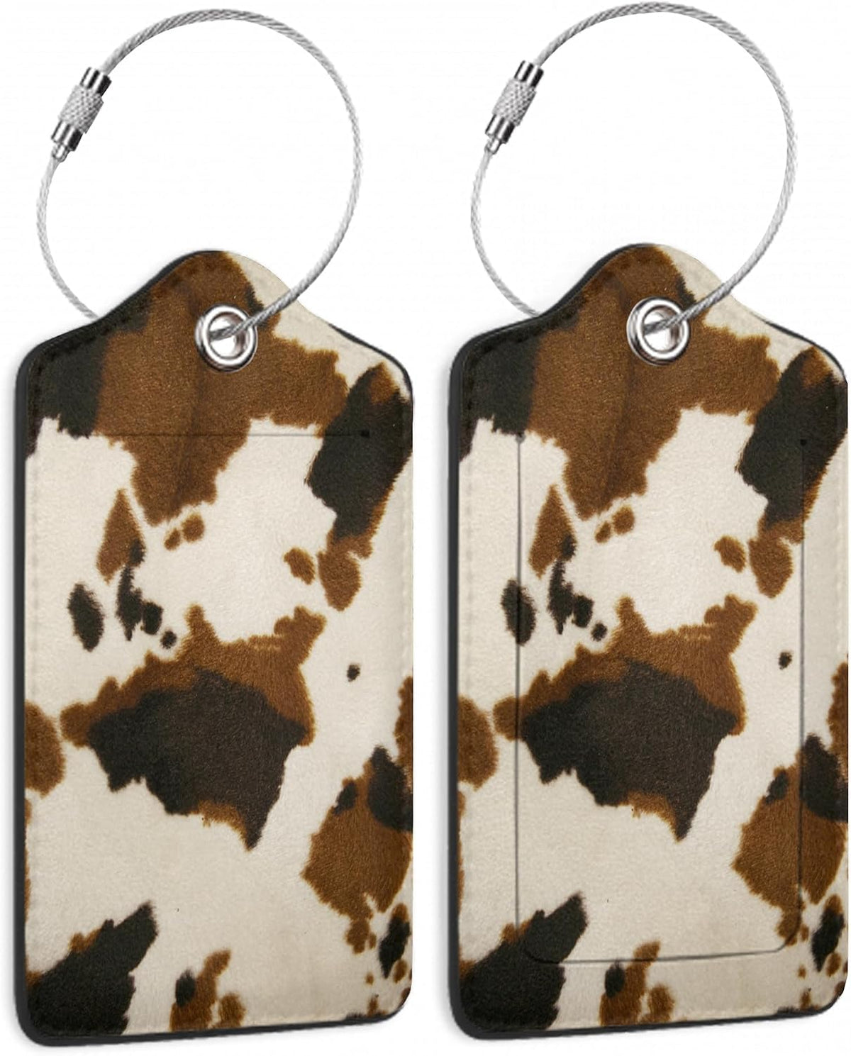 Cowhide 2 Pack Luggage Tag for Suitcases Cow Skin Animal Print PU Leather Bag Travel Suitcase ID Identifier Baggage Tags for Women Men Travel