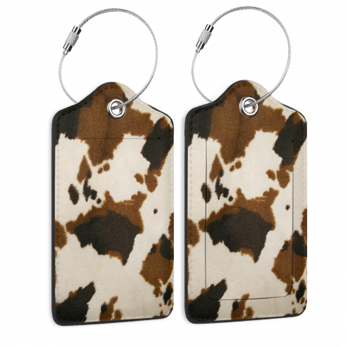 Cowhide 2 Pack Luggage Tag for Suitcases Cow Skin Animal Print PU Leather Bag Travel Suitcase ID Identifier Baggage Tags for Women Men Travel