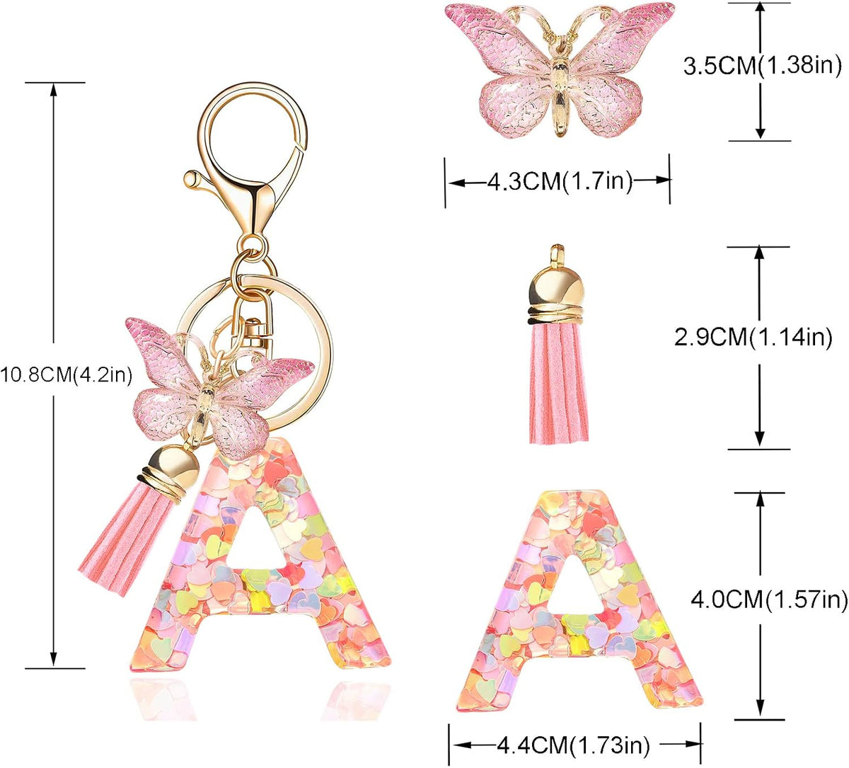 Fashion Alphabet Initial Letter Keychain Tassel Butterfly Pendant Key Ring for Purse Handbags Women Girl