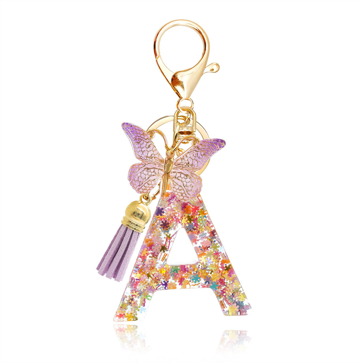 Fashion Alphabet Initial Letter Keychain Tassel Butterfly Pendant Key Ring for Purse Handbags Women Girl
