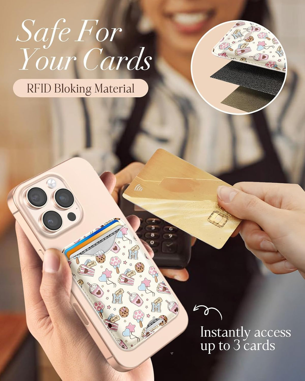 Shorogyt Phone Wallet Magnetic Card Holder for Women, Cartoon