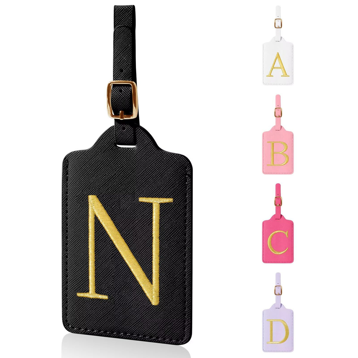 Personalized Initial Luggage Tags for Suitcases,Leather Letter Cute Luggage Tags with Privacy Name Card,Embroidered Monogrammed Travel Bag Backpack Tag Gifts for Women Kids Girls Teens(Rosered-A)