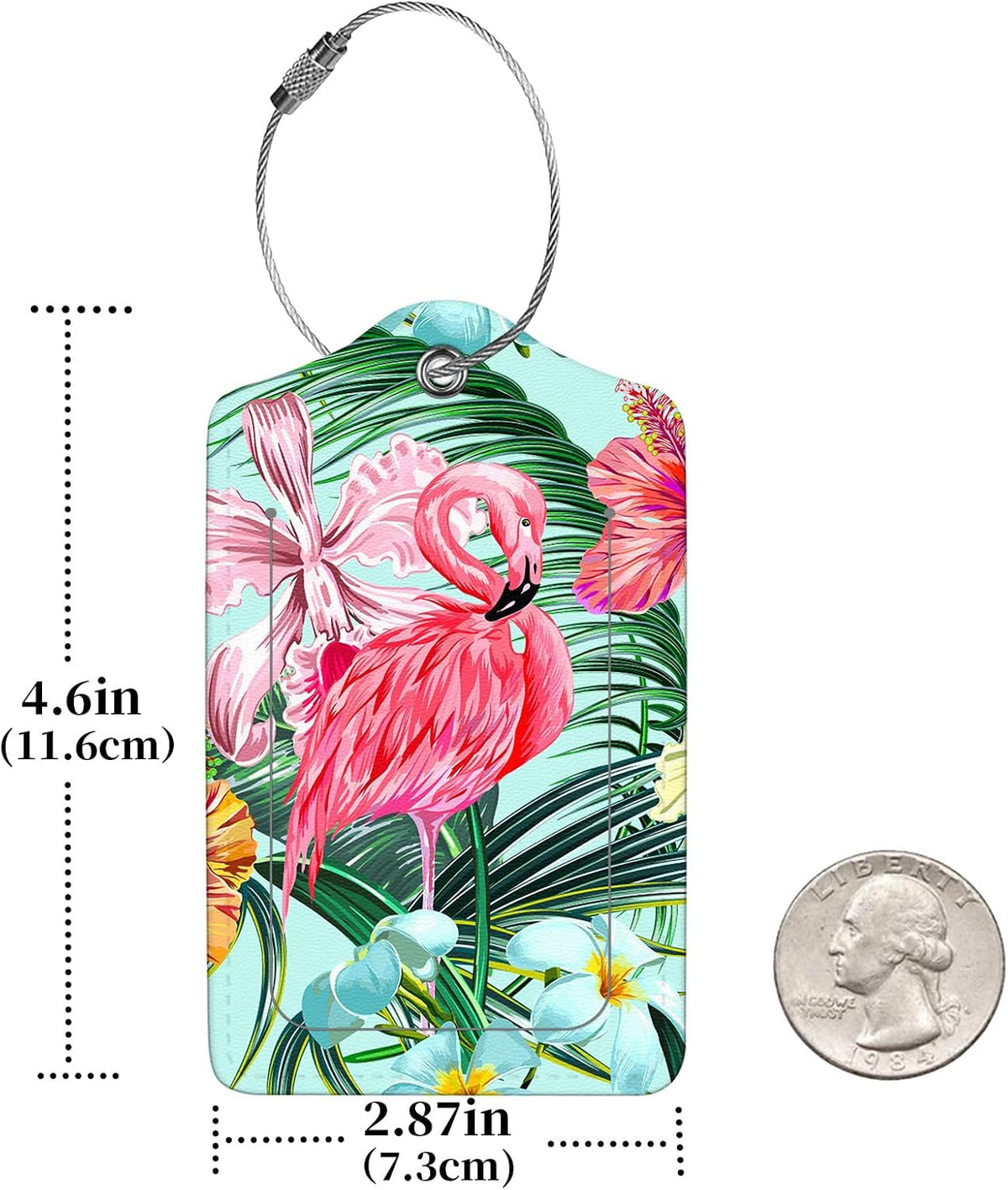 2 Pcs Luggage Tags for Suitcase, Cute Unique PU Leather Travel Bag Tag with Privacy Cover ID Label Address Card and Durable Metal Ring Suitable for Men Women Children Backpack,Flamingos