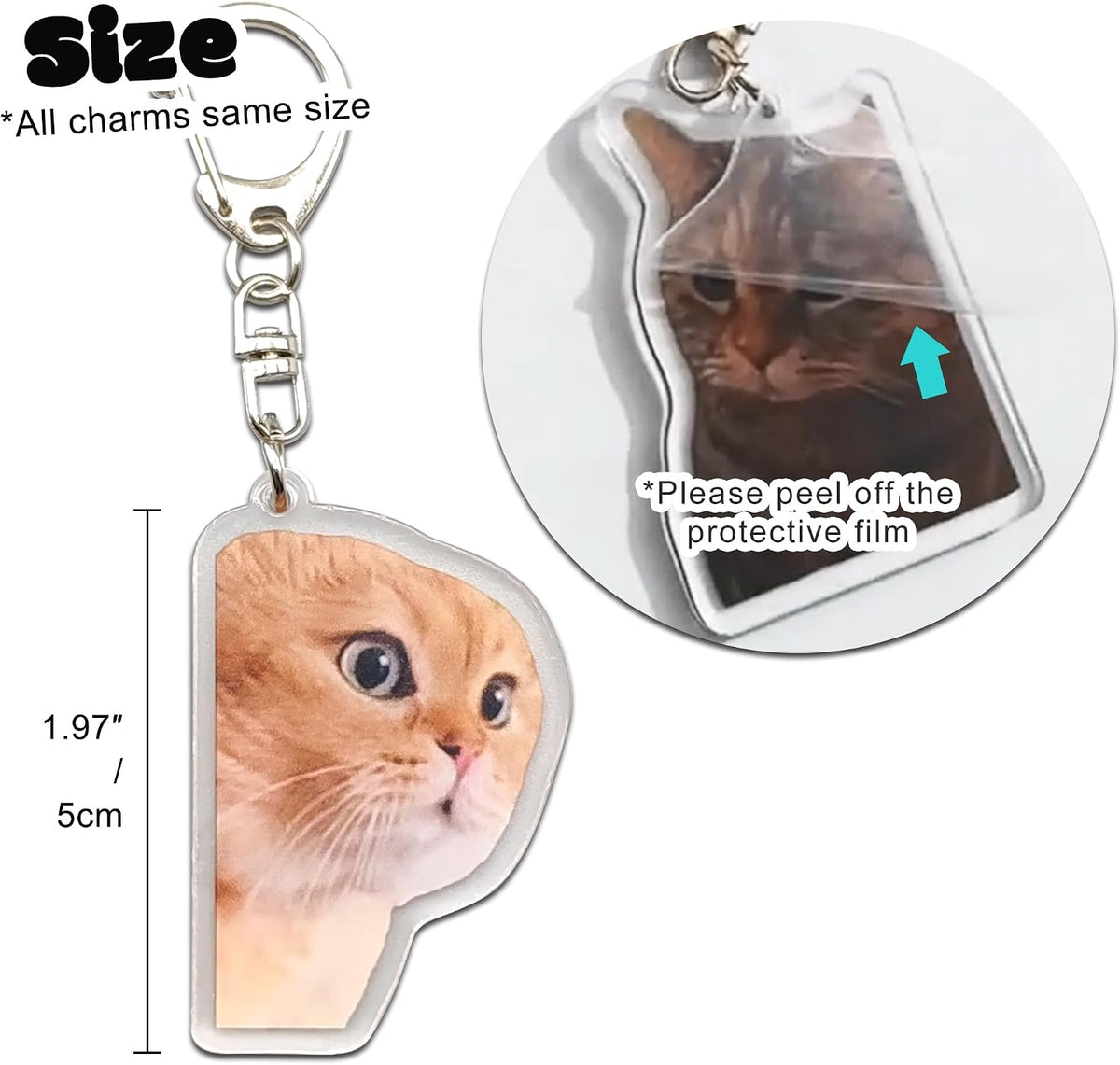 Ohjijinn 8Pcs Cat Keychain Cute Cat Meme Keychains Two Cats Talking Keyring Kawaii Charm Keychain Funny Gift