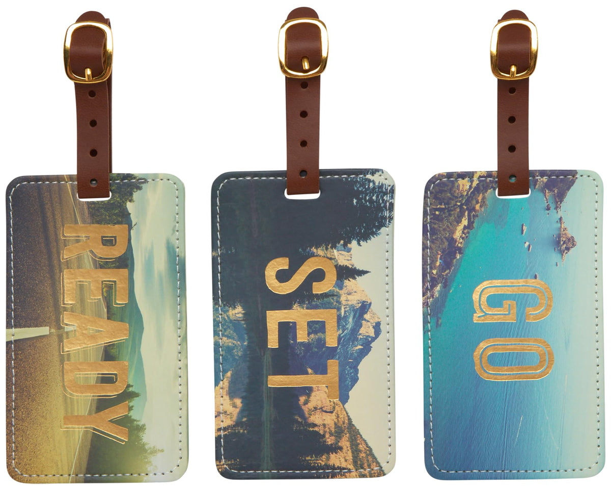 WORLD TRAVELER Luggage Tag Set 3 Pack Faux Leather Baggage Tags w/ID Cards