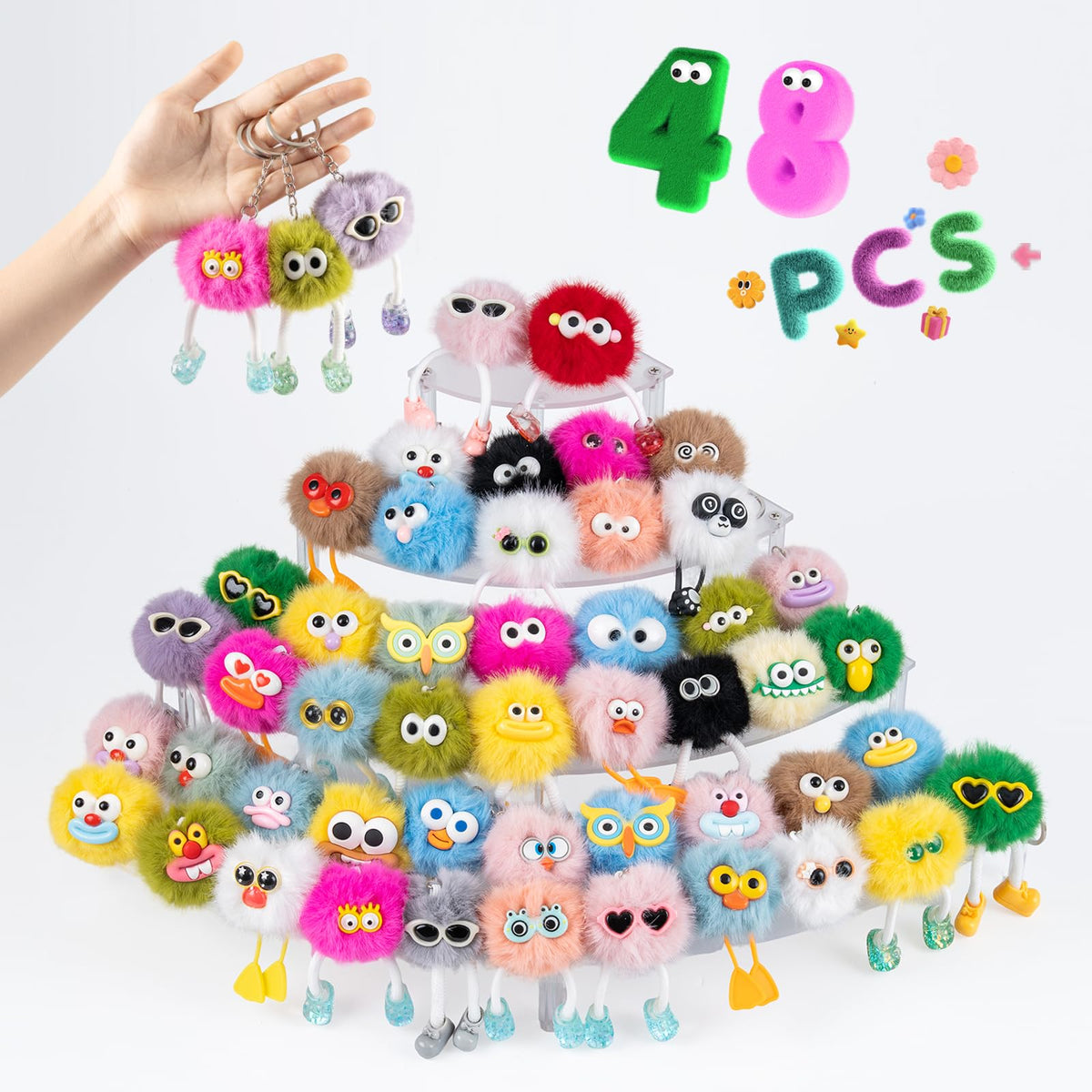 OMyFav 36 PCs Plush Keychains - Cute Keychain Bulk Back to School Gifts Fuzzy Keychain for Birthday Party Favors Goodie Bags Stuffers for Kids Classroom Prizes Treasure Box Prizes Backpack Charms