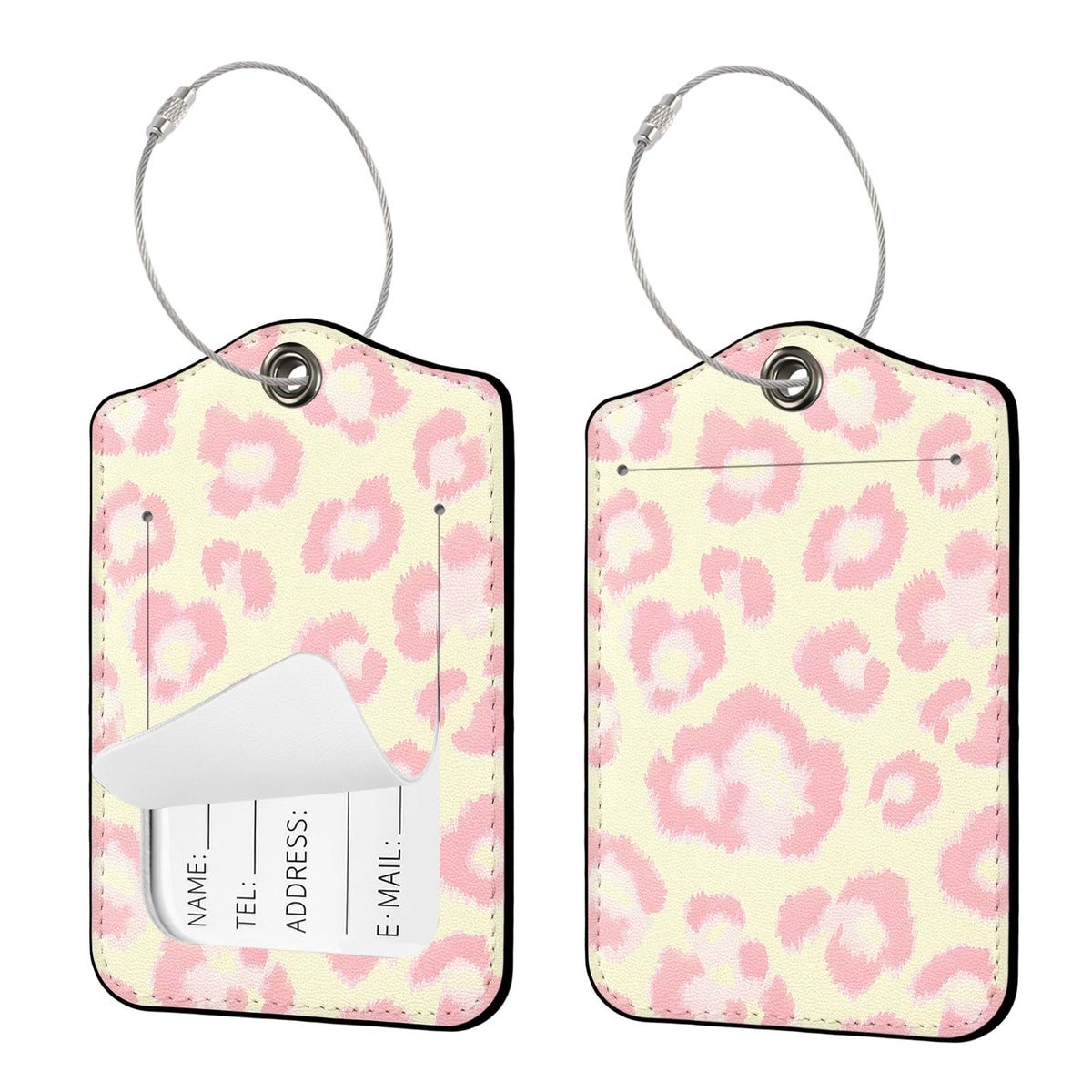 Seorsok 2Pcs Luggage Travel Tags for Suitcases,Cute Color Grids Checkered PU Leather Name Tag with Privacy Cover&ID Label Address Card and Durable Metal Ring Suitable for Men Women Handbags Backpack