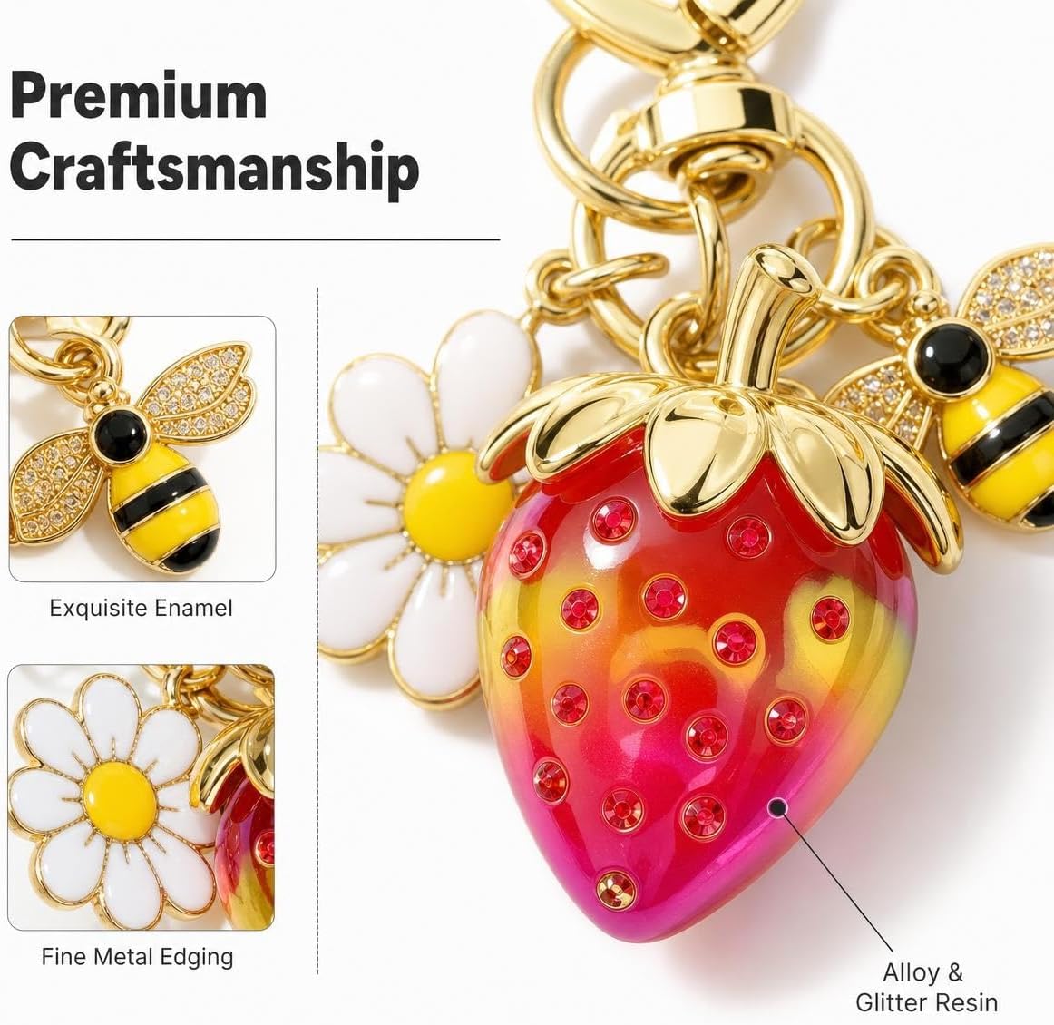 SIGZKK Cute Strawberry Bag Purse Charms Keychain for Women Handbags Car Key