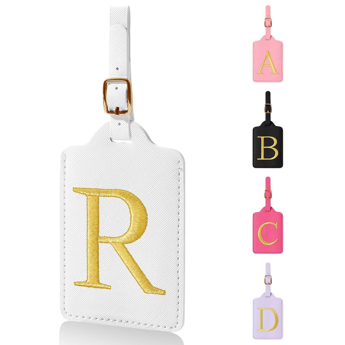 Personalized Initial Luggage Tags for Suitcases,Leather Letter Cute Luggage Tags with Privacy Name Card,Embroidered Monogrammed Travel Bag Backpack Tag Gifts for Women Kids Girls Teens(Rosered-A)
