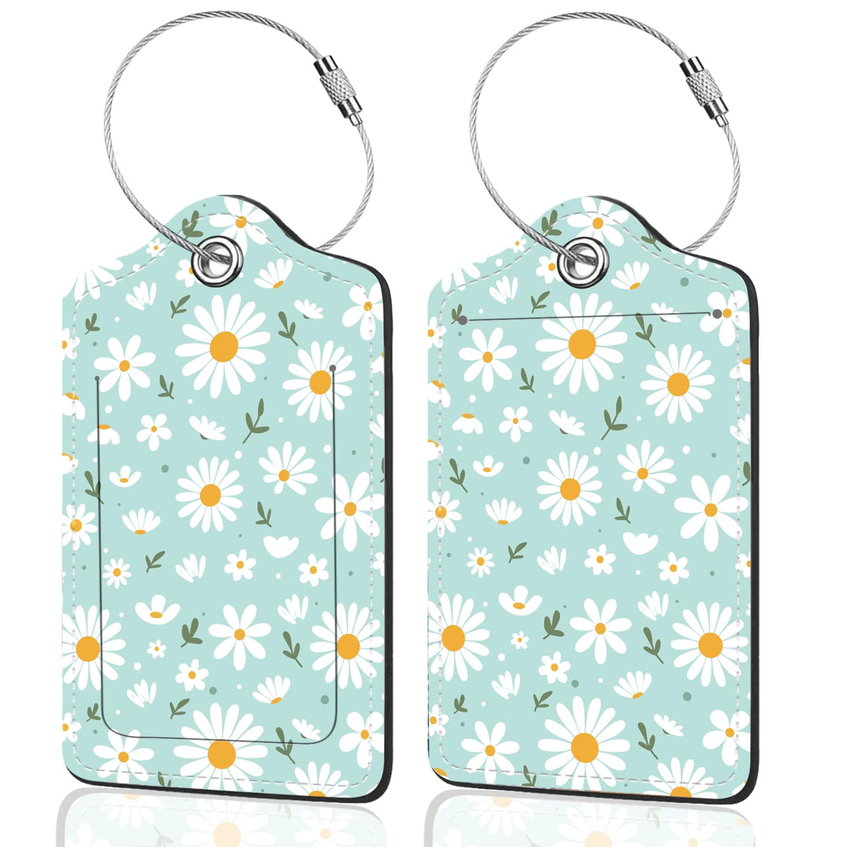 2Pack Luggage Tags for Suitcases, Cute Unique Pu Leather Cruise Luggage Tag with Privacy Cover ID Label Address Card and Metal Ring Suitable for Women Men Kids Travel Bag Linear Flower