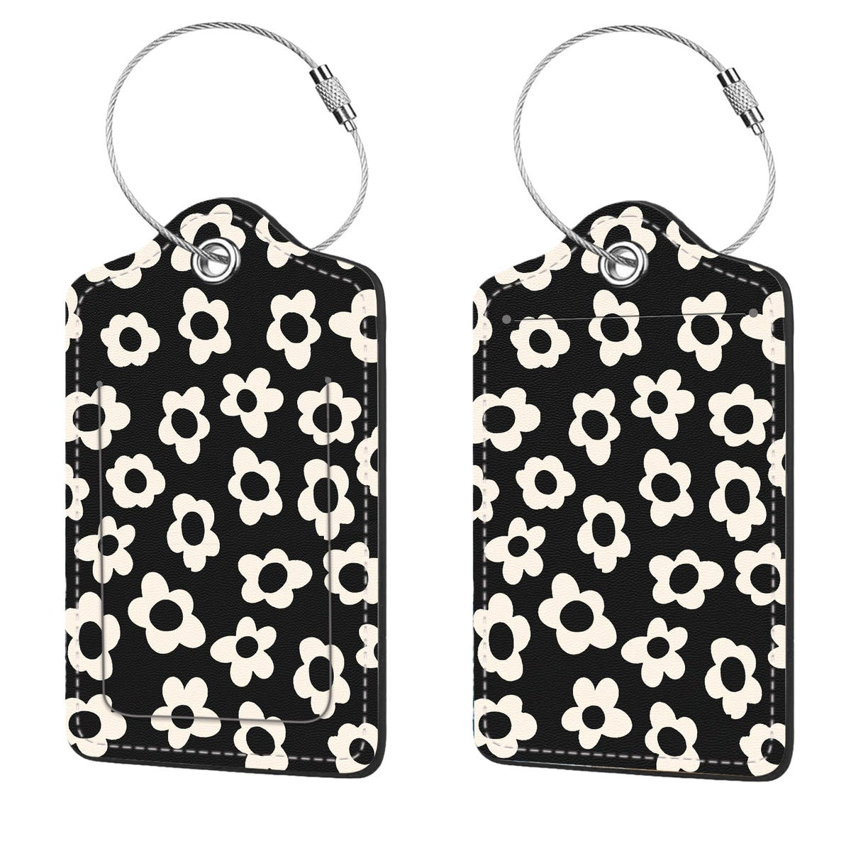 2 Pcs Luggage Tags for Suitcase, Cute Unique PU Leather Travel Bag Tag with Privacy Cover ID Label Address Card and Durable Metal Ring Suitable for Men Women Children Backpack,Flamingos