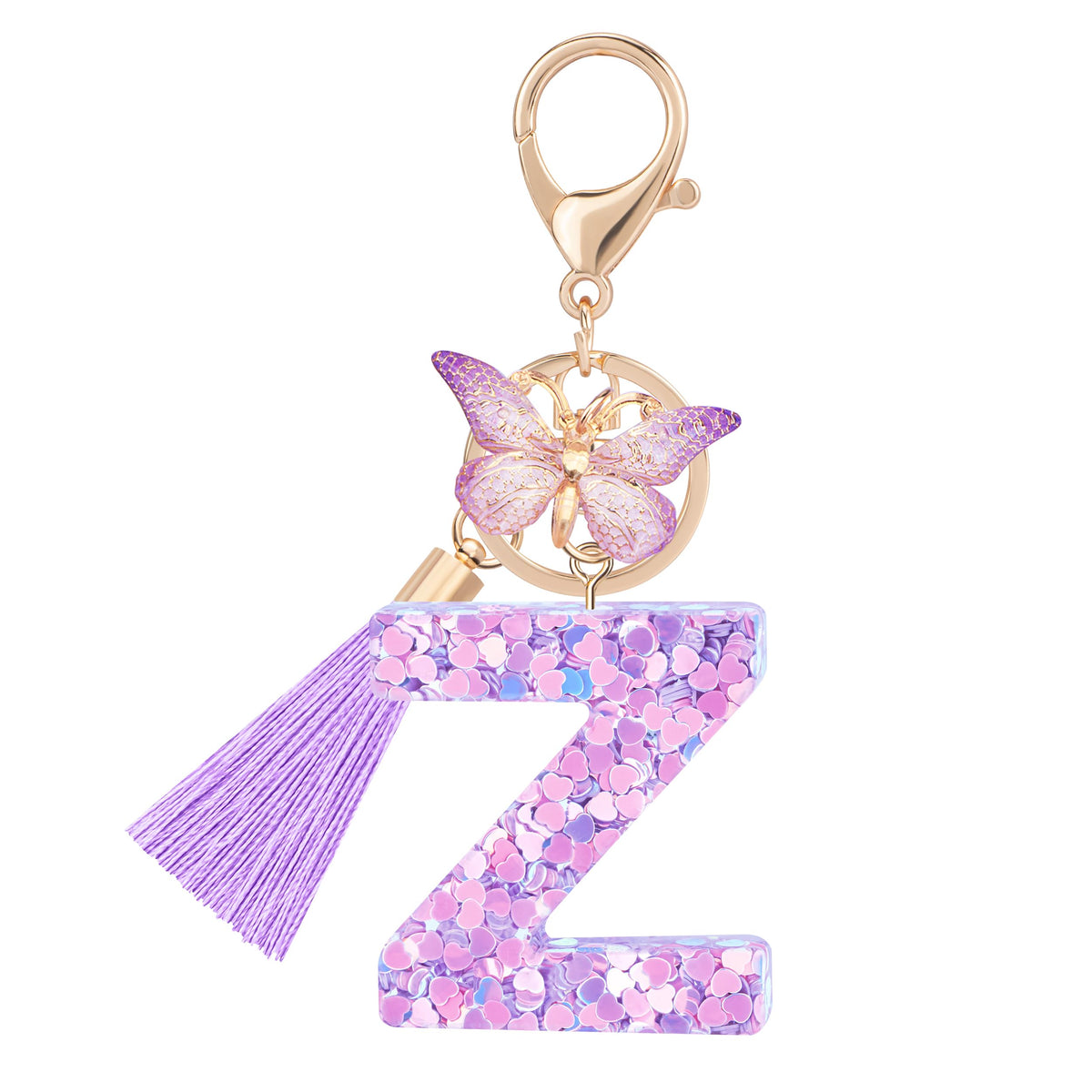 Initial letter Keychains for Women Girls Tassel Butterfly Cute Keychain for Wallet Backpack charm