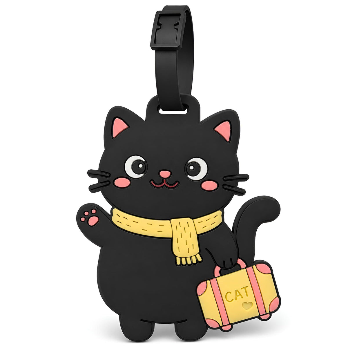 Peeking Black Cat Green Suitcase Silicone Luggage Tag for Travel Bags, Flexible Name Label with Adjustable Strap, Cute Identifier for Carry On, Backpacks, School Bags and Pet Lovers