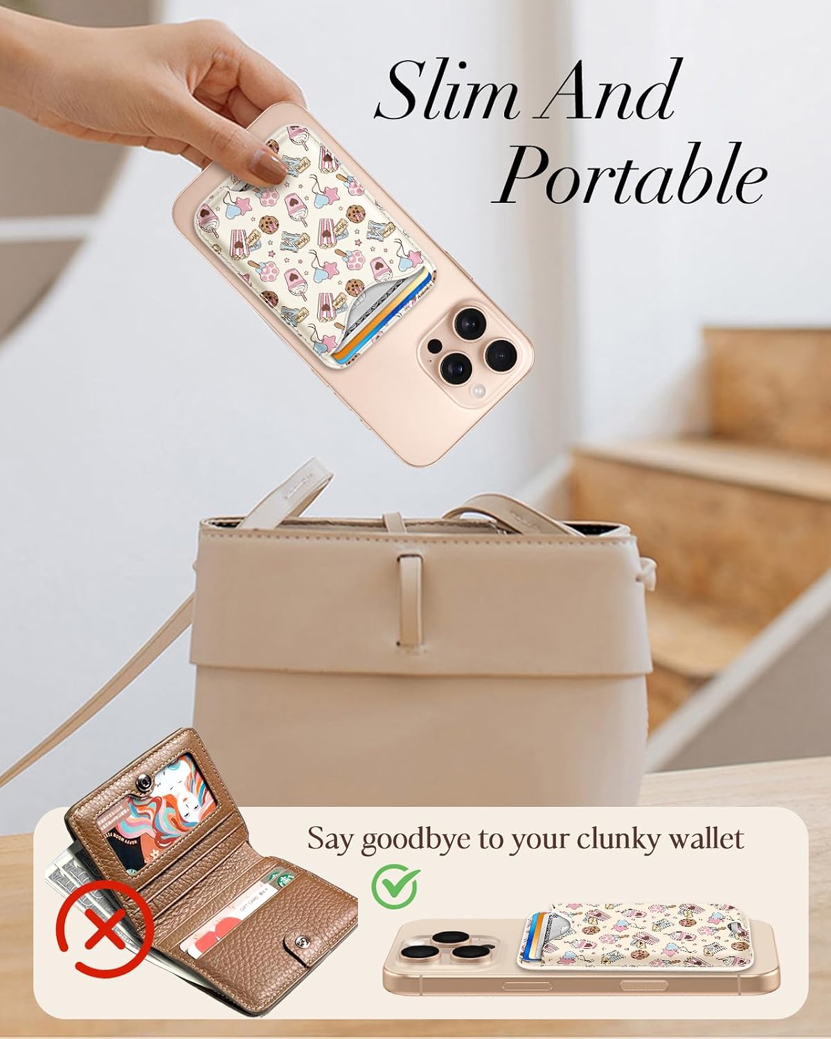 Shorogyt Phone Wallet Magnetic Card Holder for Women, Cartoon